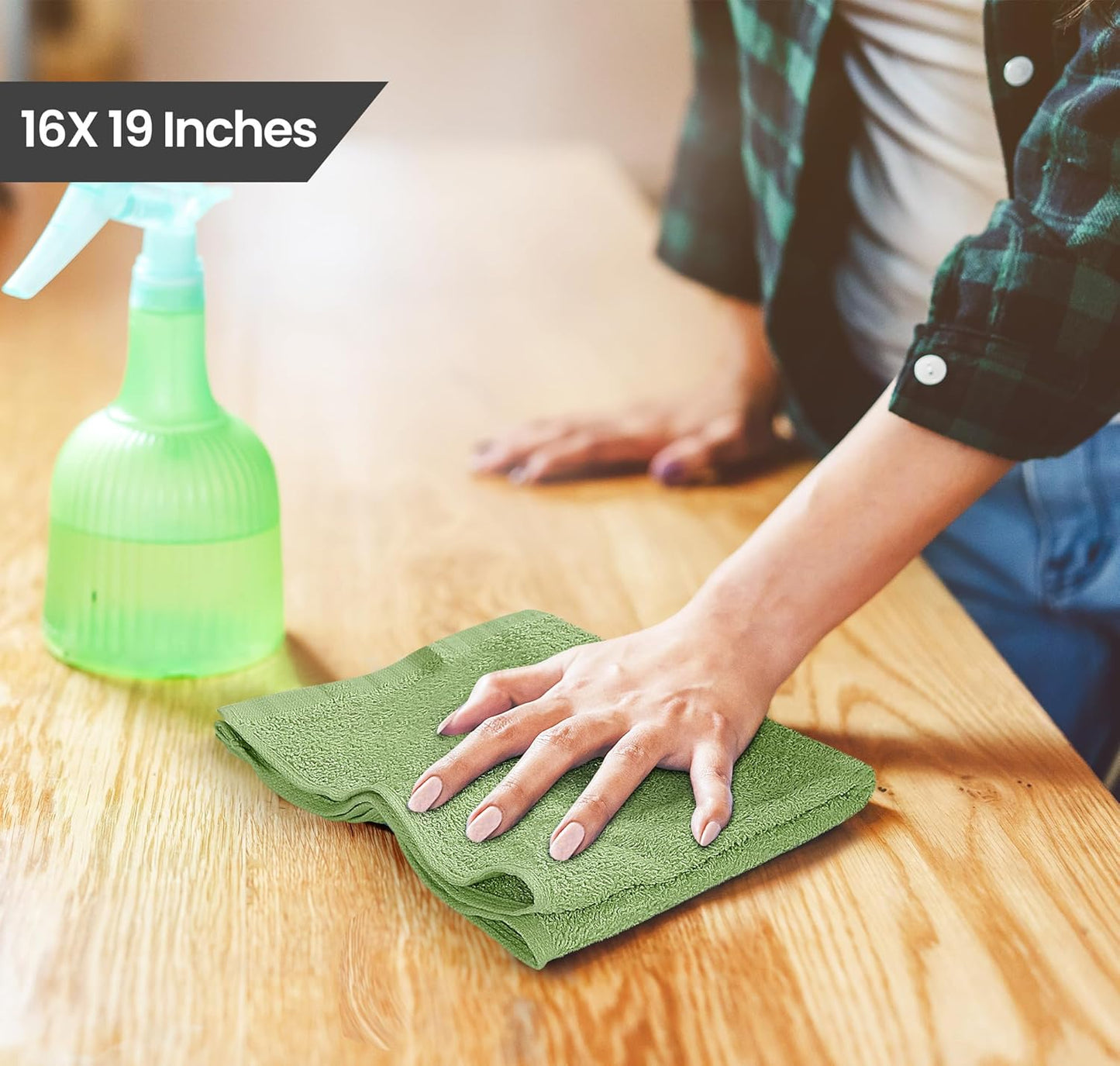 Utopia Towels Kitchen Bar Mops, Pack of 12, 16 by 19 Inches, 100% Cotton Super Absorbent Sage Green Towels, Multi-Purpose Cleaning Towels for Home and Kitchen Bars