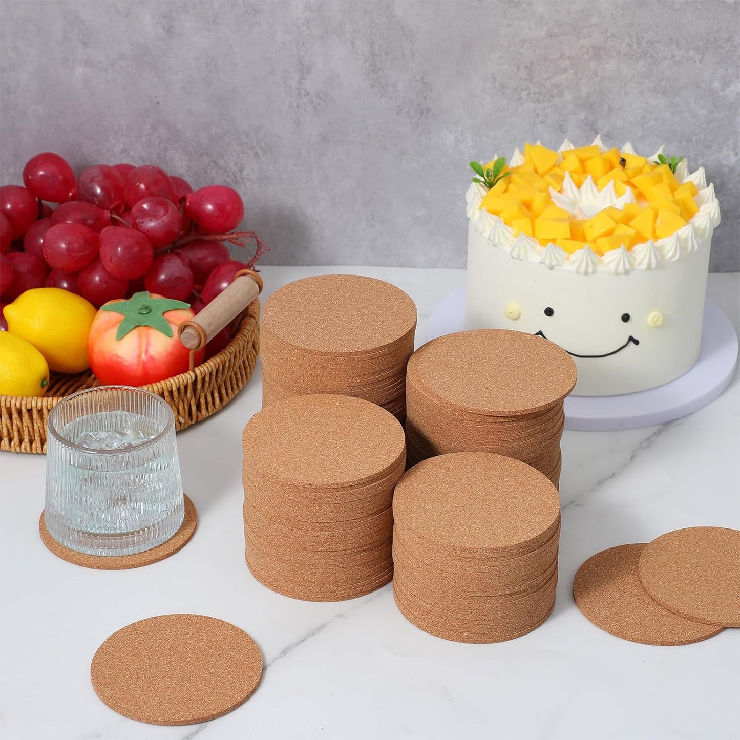 100Pcs Cork Coasters for Drink, 3.5" Round Natural Cork Pads, Thick Absorbent Corks Coasters Bulk, Blank Coaster for Crafts DIY for Wedding, Coffee Bar, Home Decor