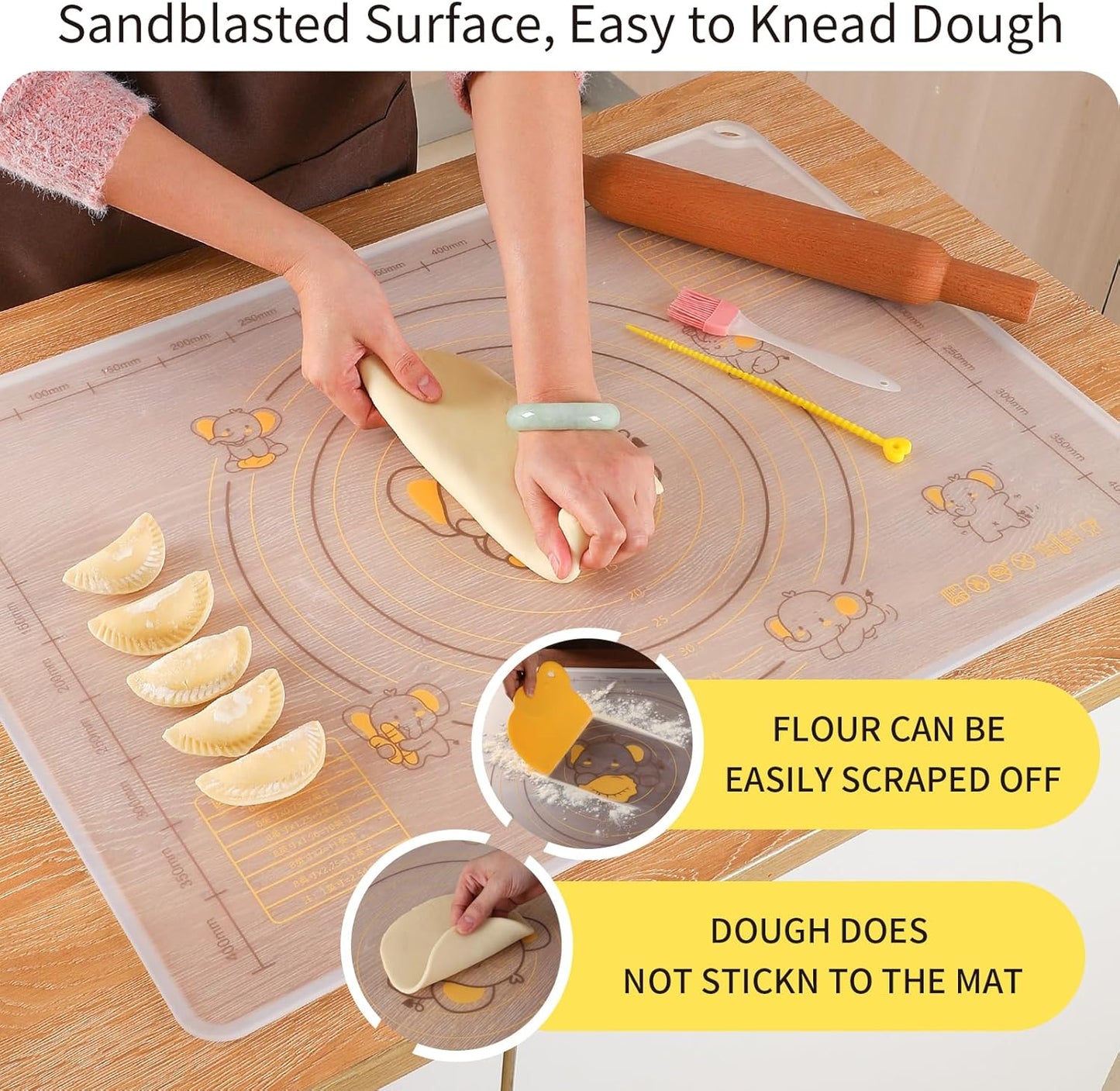 Dough Mat for Counter, 27.6x19.7 Inch Large Silicone Baking Pastry Mats for Rolling Dough, Thickened Non-Slip Non-Stick Heat Resistant Fondant Pizza Cookies Mat, with Measurements