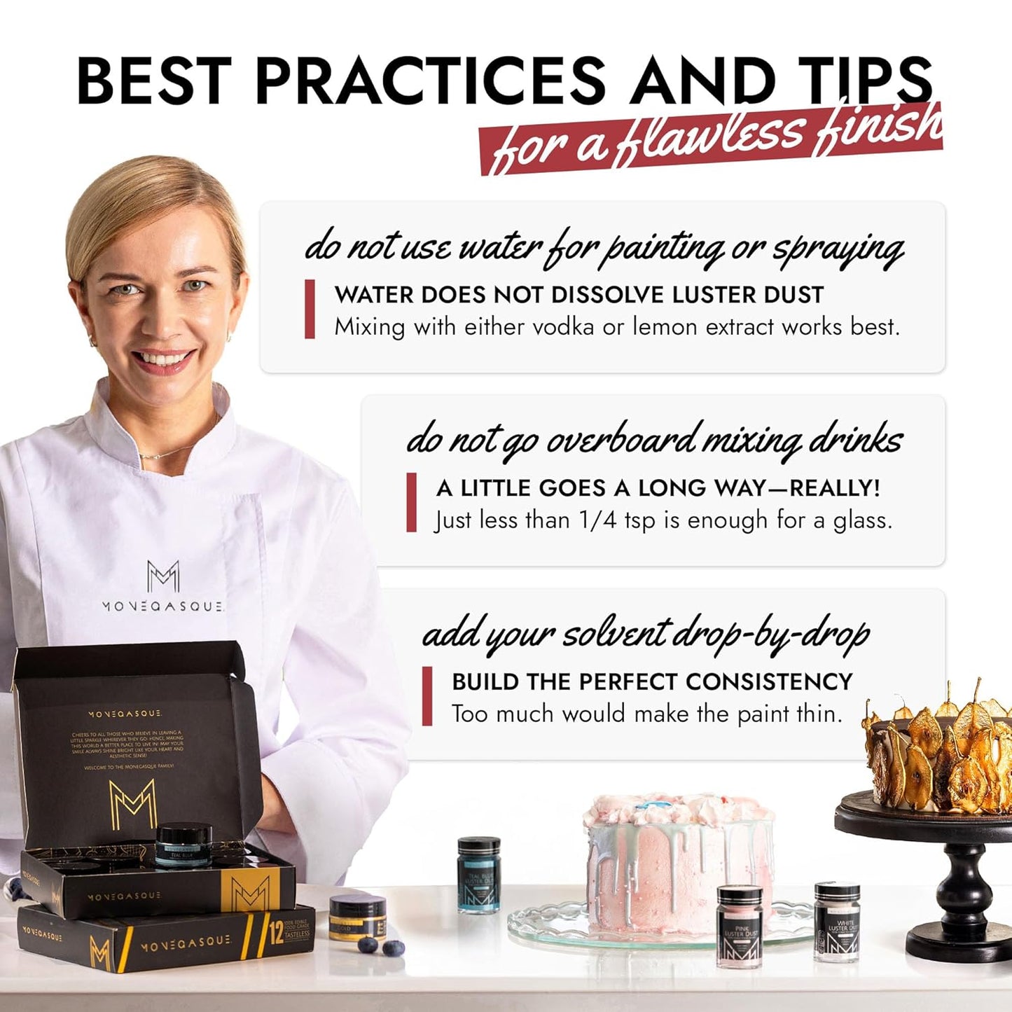 MONÉGASQUE Red Edible Glitter for Drinks 15g – Burgundy Edible Glitter for Cakes & Cocktails - Halloween Drink Shimmer Spray - Red Luster Dust for Drinks, Cocktail, Cake Decorating, & Food Decorations