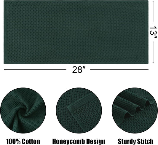 Kitinjoy 100% Cotton Waffle Weave Kitchen Towels, 4-Pack Super Soft and Absorbent Dish Towels for Drying Dishes, Kitchen Hand Towels, 13 in x 28 in, Blackish Green