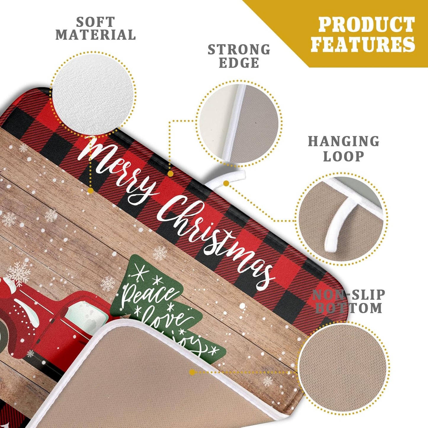 Christmas Dish Drying Mat 16 x 18 Inch with Hanging Loop High Absorbent Reversible Microfiber Red Truck Buffalo Check Plaid Dish Mat Dish Drying Pad Dish Rack Pad Drainer Mat Counter Mat