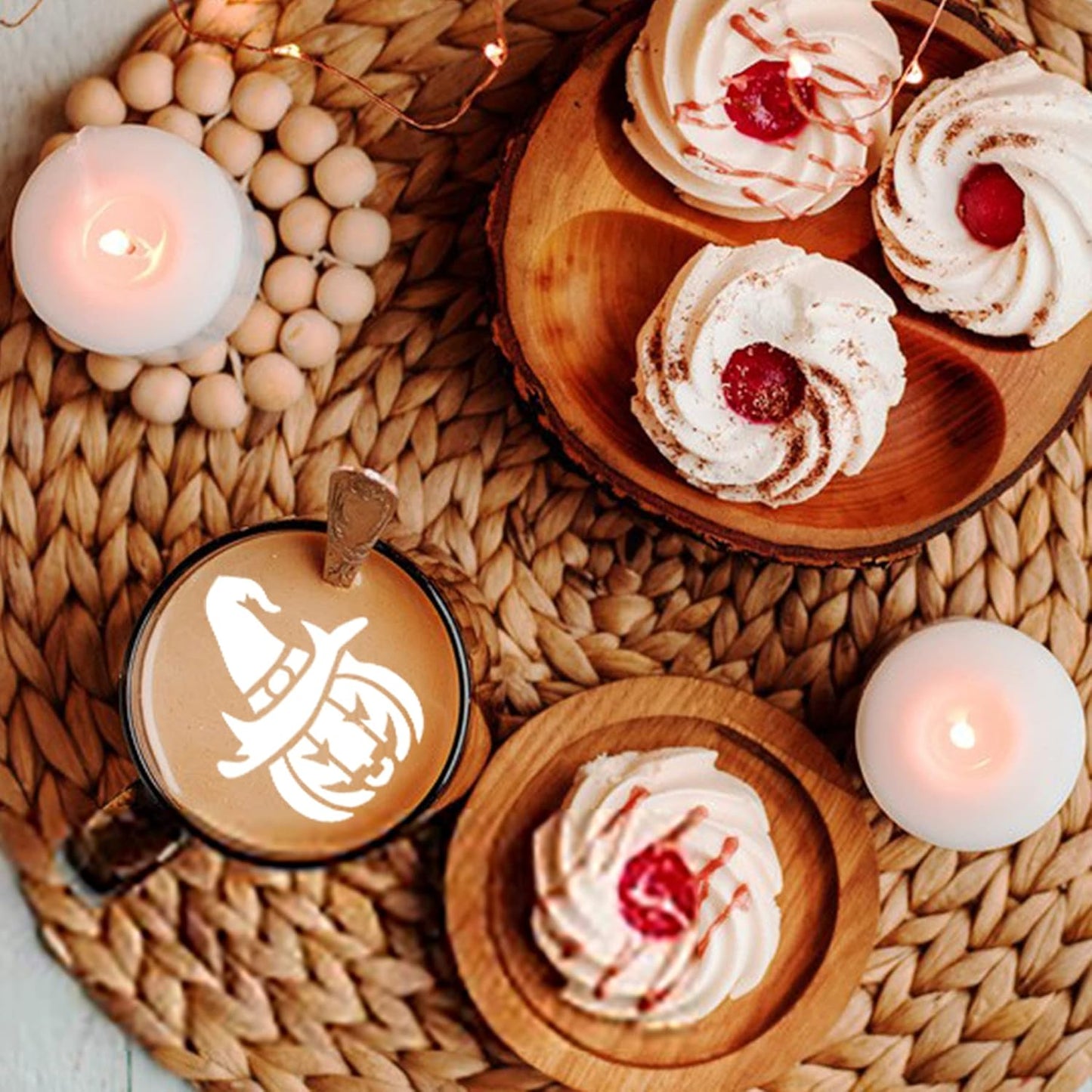 JULBEAR 36 Pieces Reusable Halloween Cake Cookie Stencils Templates Mold Tools for Cookies DIY Holiday Baking Painting Dessert Craft Coffee Decoration