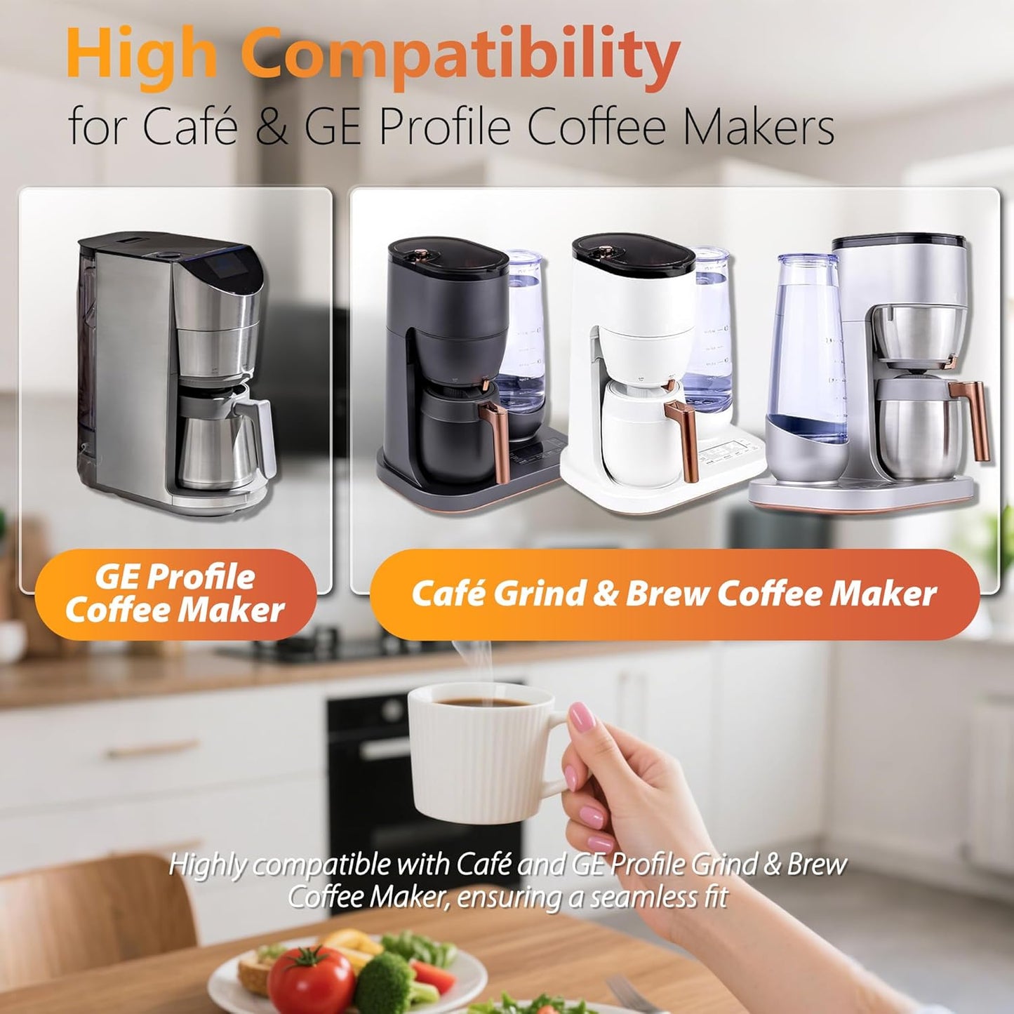 Coffee Maker Water Filter Replacement - Compatible with Cafe & GE Profile Grind & Brew Coffee Makers, Lasts 6-12 Months, Reduces Chlorine, Impurities & Odors (12)