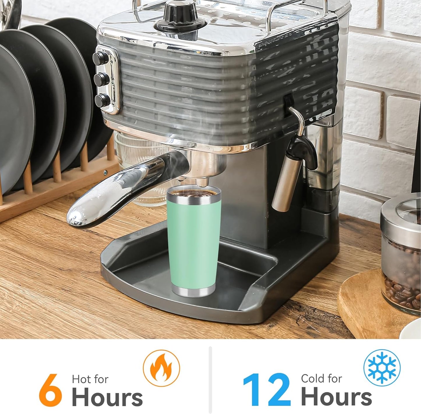 20 oz Tumbler Stainless Steel Tumblers Bulk with Lid Double Wall Insulated Coffee Tumbler Cups for Hot & Cold Drinks Powder Coated Travel Coffee Tumbler Mug Metal (Jade, 6 pack)