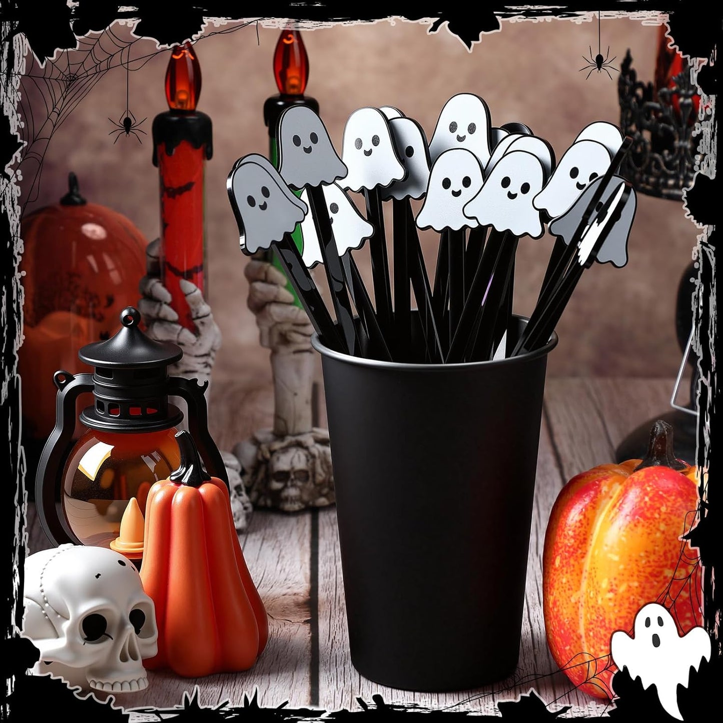 Remerry 18 Pcs Halloween Swizzle Sticks 6.7 Inches Halloween Reusable Stir Sticks Acrylic Drink Stirrers Ghost Cocktail Coffee Stirrers Bulk for Coffee Bar Cocktail Milk Party Decor(Ghost)