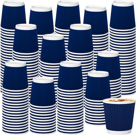 500 Pack Paper Espresso Coffee Cups, 4 oz Disposable Coffee Cups,Corrugated Insulated Ripple Wall, Paper Ripple Cup for Coffee, Hot Chocolate and Hot Tea Drinks -Navy