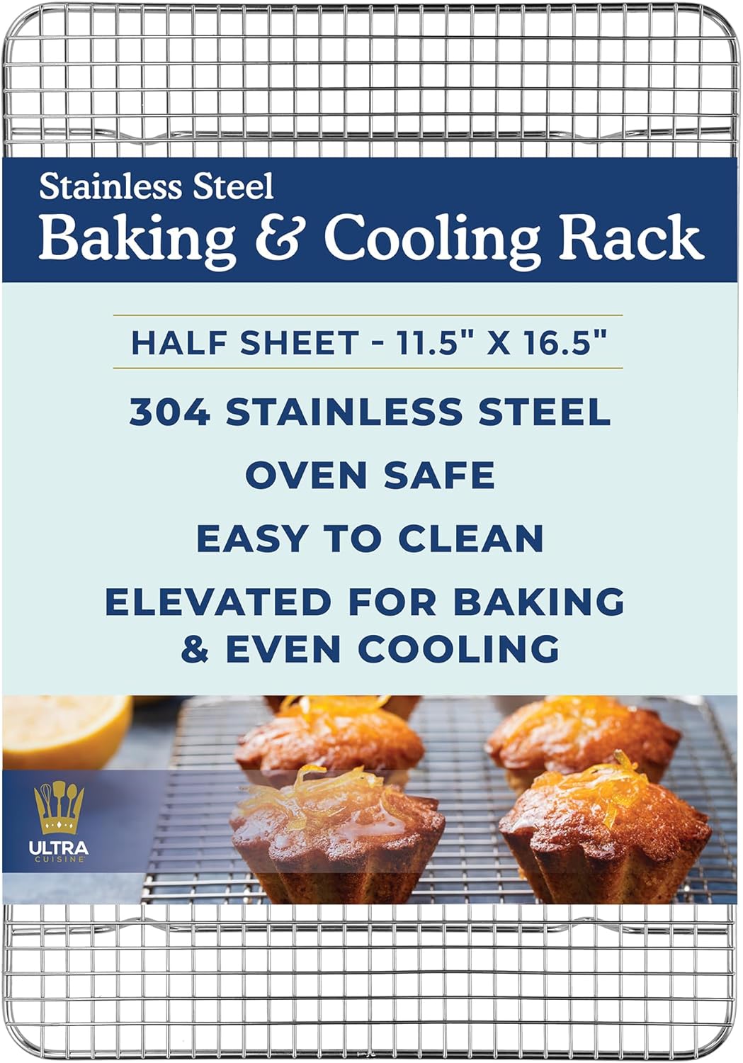 Ultra Cuisine Heavy Duty 100% Stainless Steel Cooling Rack for Cooking and Baking - Baking Rack & Wire Cooling Rack - Fits Half Sheet and Quarter Sheet Pans - 11.5''x16.5'' & 8.5''x12''