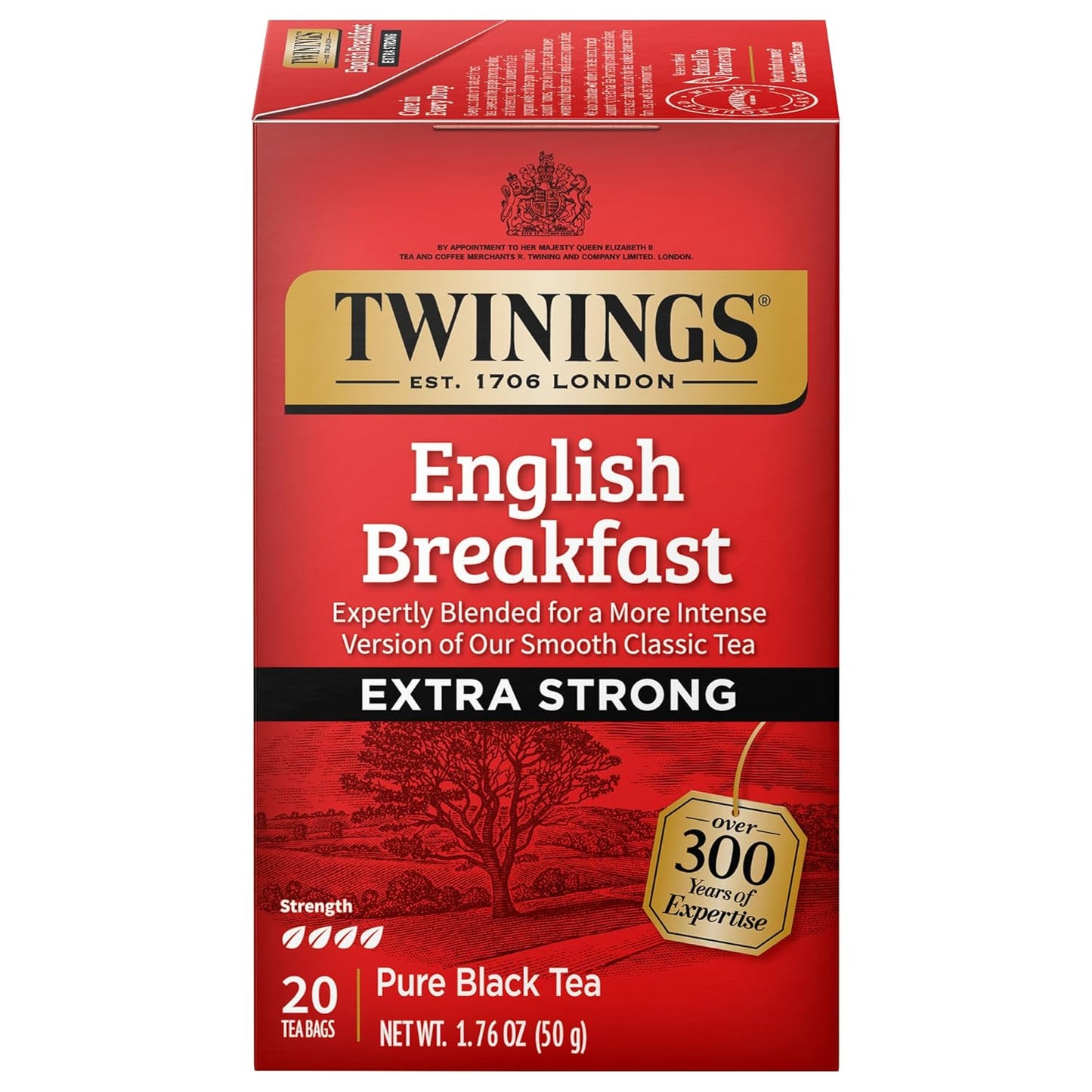 Twinings Extra Bold English Breakfast Black Tea Individually Wrapped Bags, 20 Count (Pack of 1), Robust, Caffeinated, Enjoy Hot or Iced, 20 Teabags