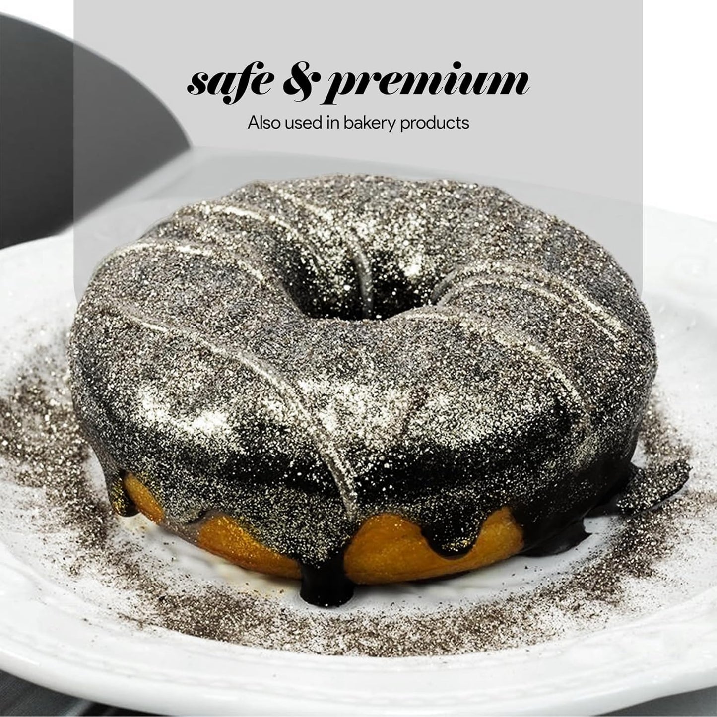 BeePoint Black Edible Luster Dust 15g - Food Grade, Vibrant Color Shimmer Powdered Dust for Drinks, Cocktails, Cake Decorating, Baking, Chocolates, Candy, Sweets, & Cookies - Vegan & Gluten Free