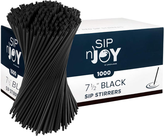 Crystalware, Plastic Stir Straw, Sip Stirrer, For Coffee and Cocktail, 7 1/2 Inches 1000/Box, Black
