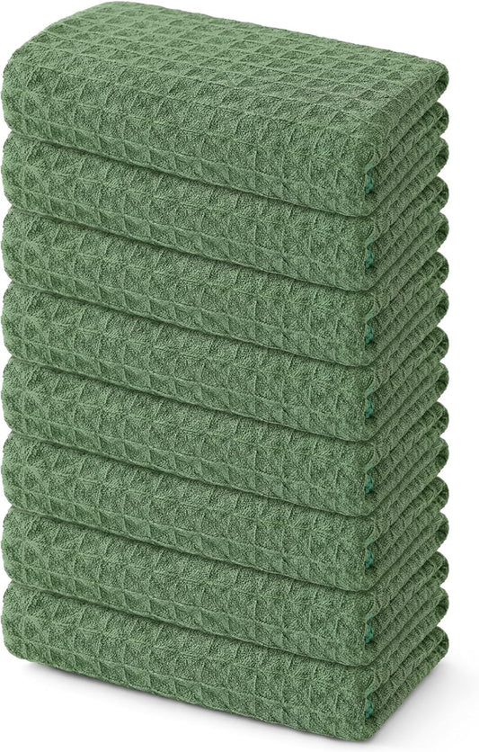 Homaxy Microfiber Waffle Weave Kitchen Towels, 16 x 28 Inch Ultra Absorbent and Solid Color Dish Towels, 8 Pack, Grass Green