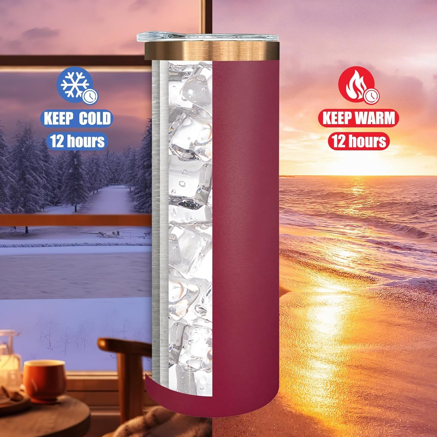 20 oz Skinny Tumblers Bulk 4 Pack, Stainless Steel Insulated Tumbler with Lids and Straws, Slim Double Wall Powder Coated Travel Coffee Mugs Reusable Cup for Hot Cold Drinks (Red,4 pack)