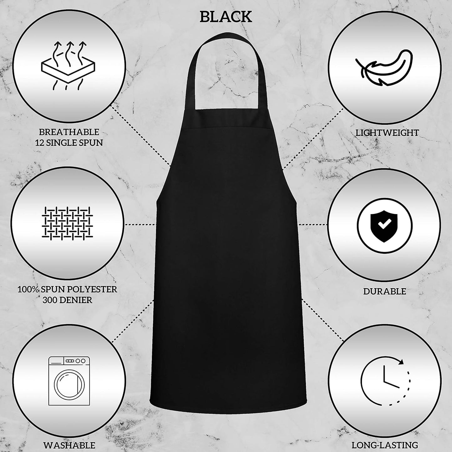 GREEN LIFESTYLE 3 Pack Professional Chef Apron – Grilling Aprons for Men, Waterproof Cooking Apron for BBQ, Work or Restaurant Use, Kitchen Aprons for Women – Black, No Pockets
