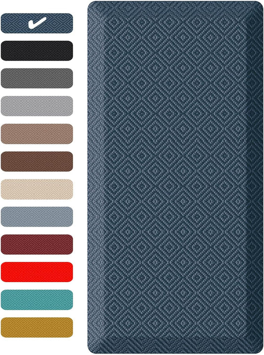 Ophanie Kitchen Mats for Floor, 3/4 Inch Thick Kitchen Rugs, 20'' x 48'' Anti Fatigue Standing Cushioned Mat, Waterproof,Comfort Ergonomic Mat for Office, Home, Sink, Blue Non-Slip Bottom