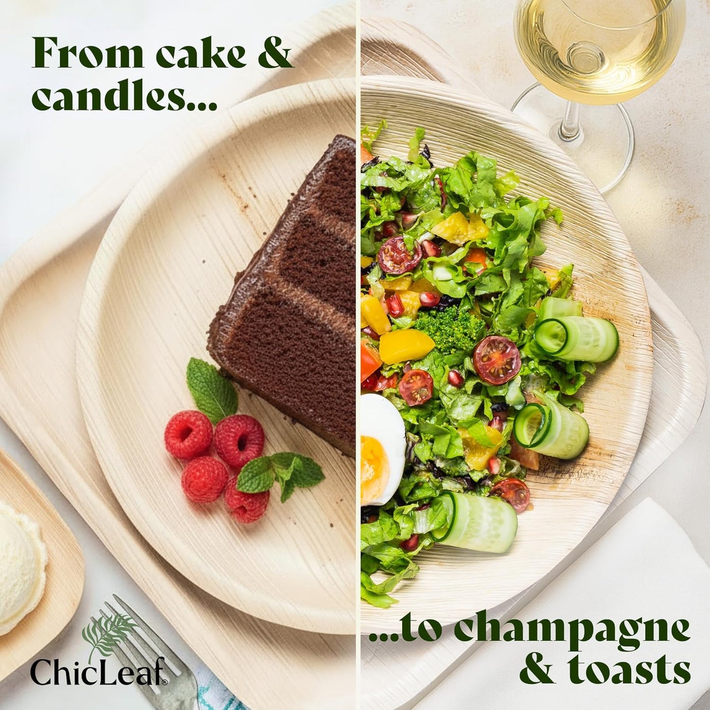 Chic Leaf Compostable & Biodegradable Palm Leaf Disposable Bamboo Plates - Disposable Party Plates for Appetizers - Party Supplies (4'' - 50 Pack)