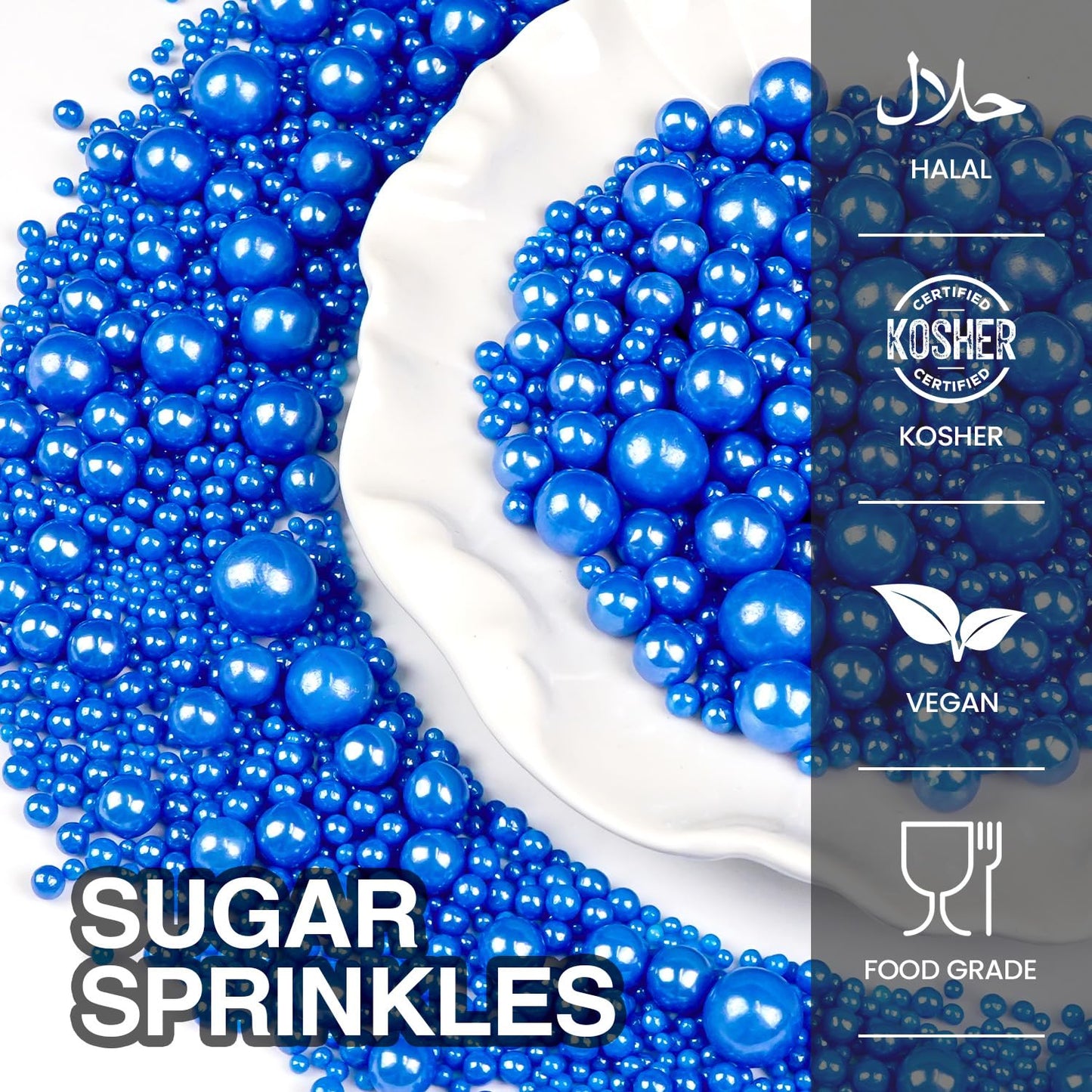 Deep Blue Pearl Sugar Sprinkles, Edible Candy Pearls, 150g/5.29oz, Blue Sprinkles for Cake Decorating, Baking Cake Decorations, Ice Cream Toppers, Cupcakes, Wedding Party Chirstmas Supplies