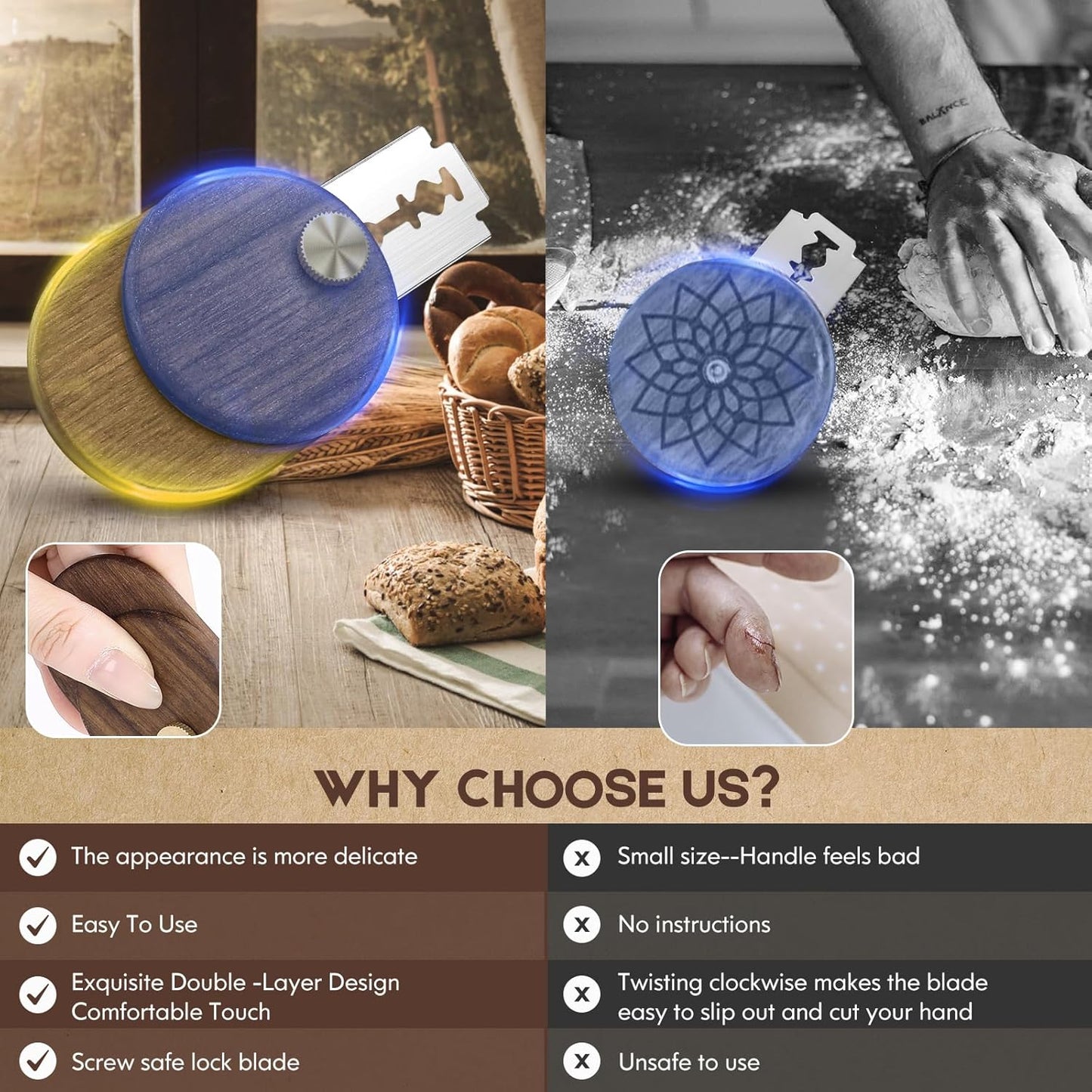 Upgraded UFO Bread Lame Dough Scoring Tool,Sourdough Scoring Tool,Black Walnut Bread Lame Cutter Scoring Knife for Bread Baking Includes 5 Replaceable Razor Blades for Bread Baking