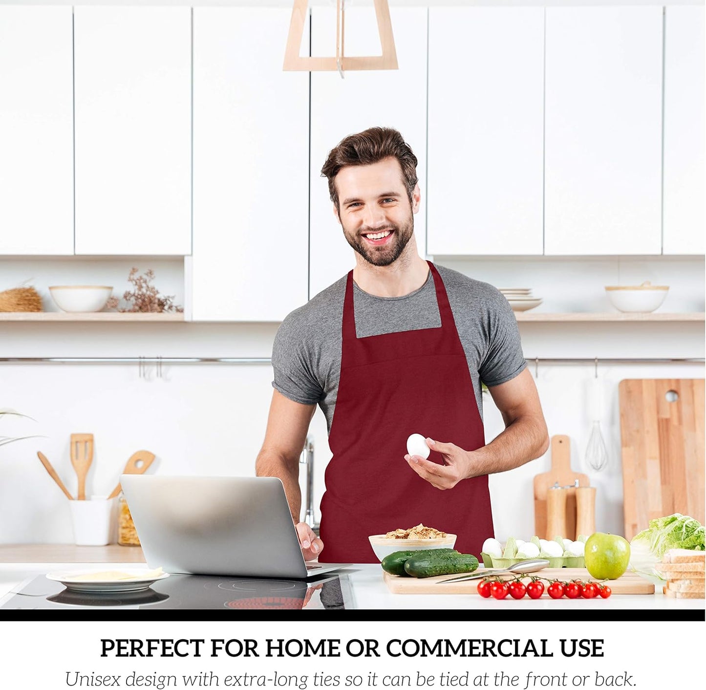 GREEN LIFESTYLE 12 Pack Professional Chef Apron – Grilling Aprons for Men, Waterproof Cooking Apron for BBQ, Work or Restaurant Use, Kitchen Aprons for Women – Burgundy, No Pockets