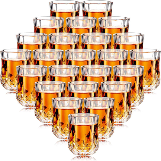Meanplan 1.7oz Mini Shot Glasses Set Tasting Glasses Heavy Base Clear Shot cup Cute Cordial Mini Wine cups for Serving Whiskey, Wine, Juice(24 Pieces)