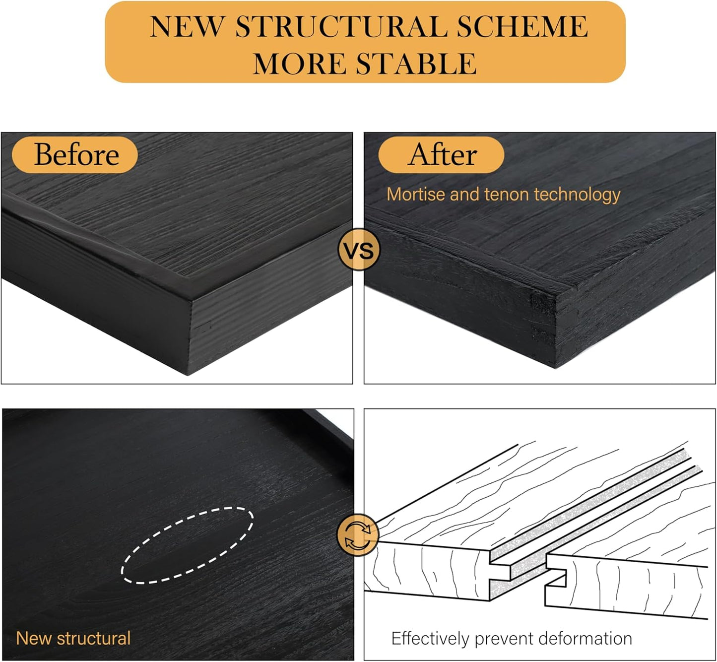 40"x20" Extra Large Long Rectangle Ottoman Table Tray - Black Rustic Wooden Serving Tray for Farmhouse Decorative Oversized Coffee Table Trays Living Room Kitchen Counter Breakfast