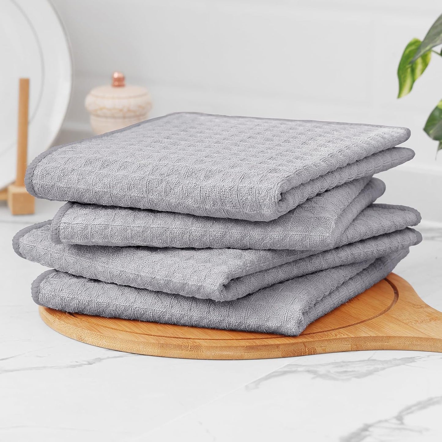 Homaxy Microfiber Waffle Weave Kitchen Towels, 16 x 28 Inch Ultra Absorbent and Solid Color Dish Towels, 8 Pack, Grey