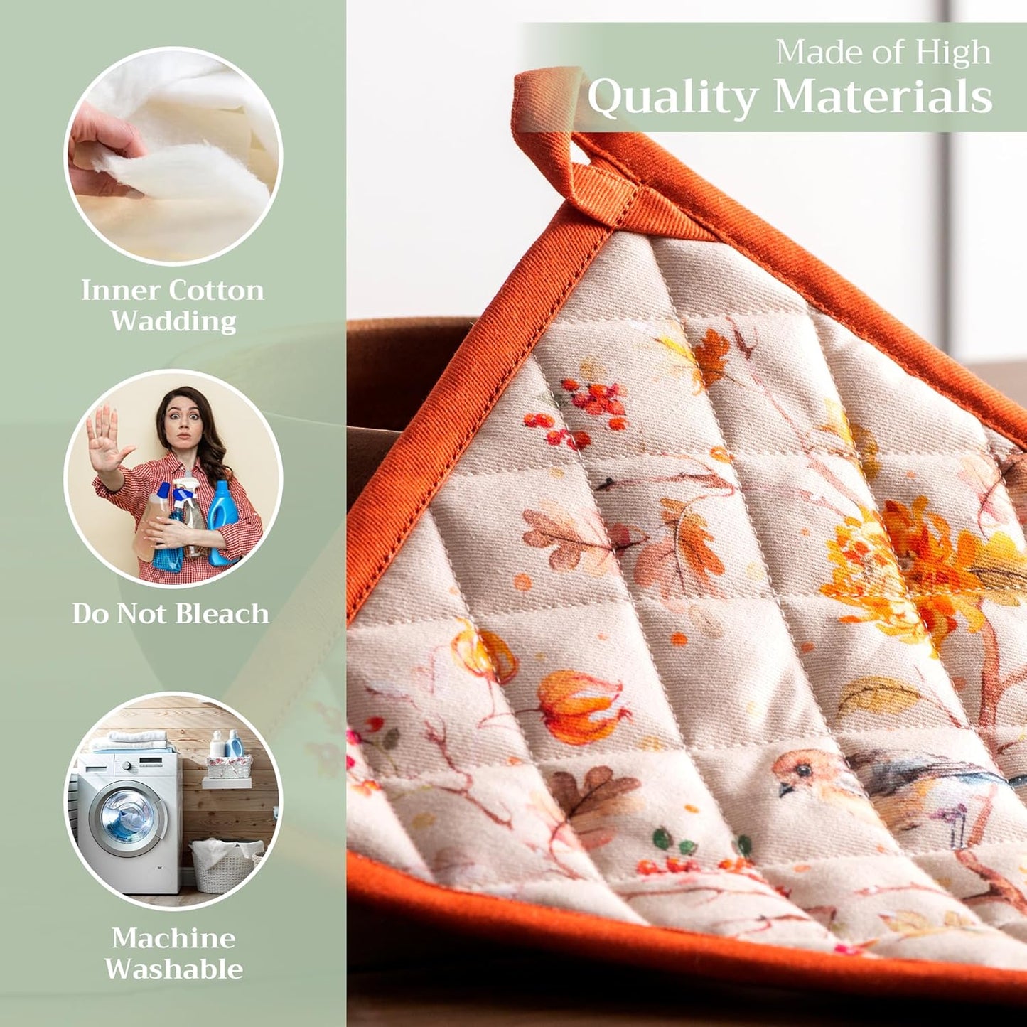 Maison d' Hermine Pot Holders 100% Cotton Heat Resistant Potholders 8" x 8" Hot Pads with Loop BBQ, Cooking, Baking, Grilling, Kitchen, Handling Hot Pans (Pack of 1, Kelim - Prairie)