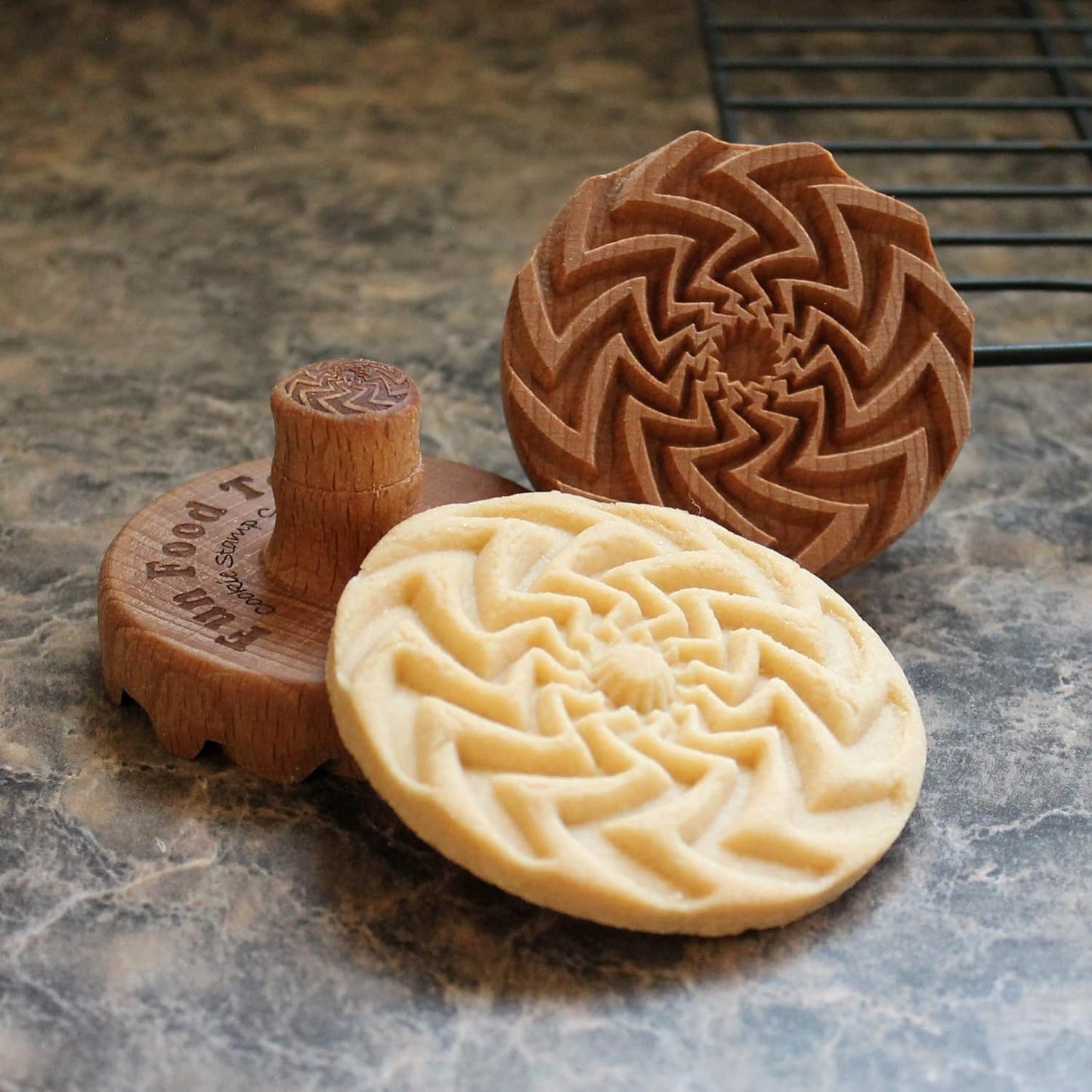 Wood Cookie Stamp, 2.5 Inch (Zigzag Spiral Sun CS-058)