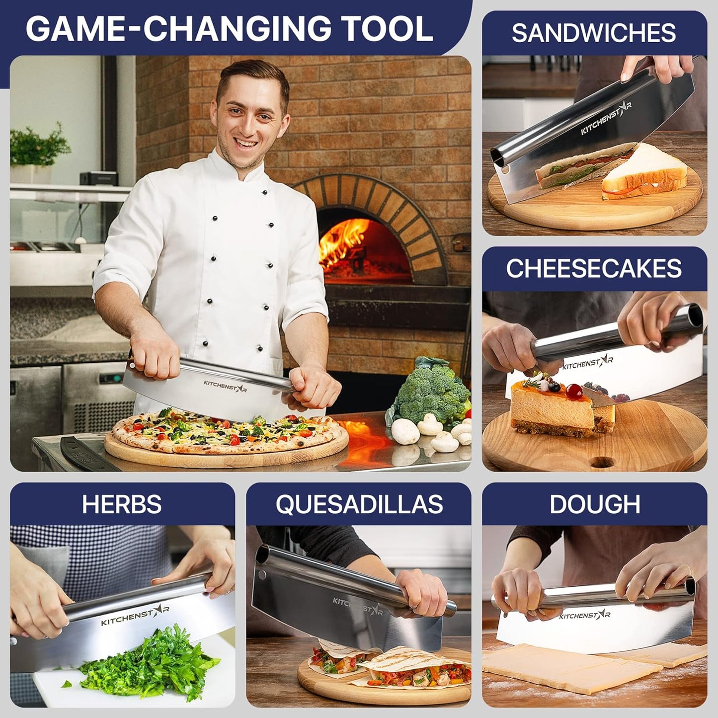 KitchenStar 18-Inch Pizza Cutter Rocker Blade - Sharp Stainless Steel Slicer Knife, Protective Cover, Dishwasher Safe, Extra Large - Commercial Pizza Oven Accessories