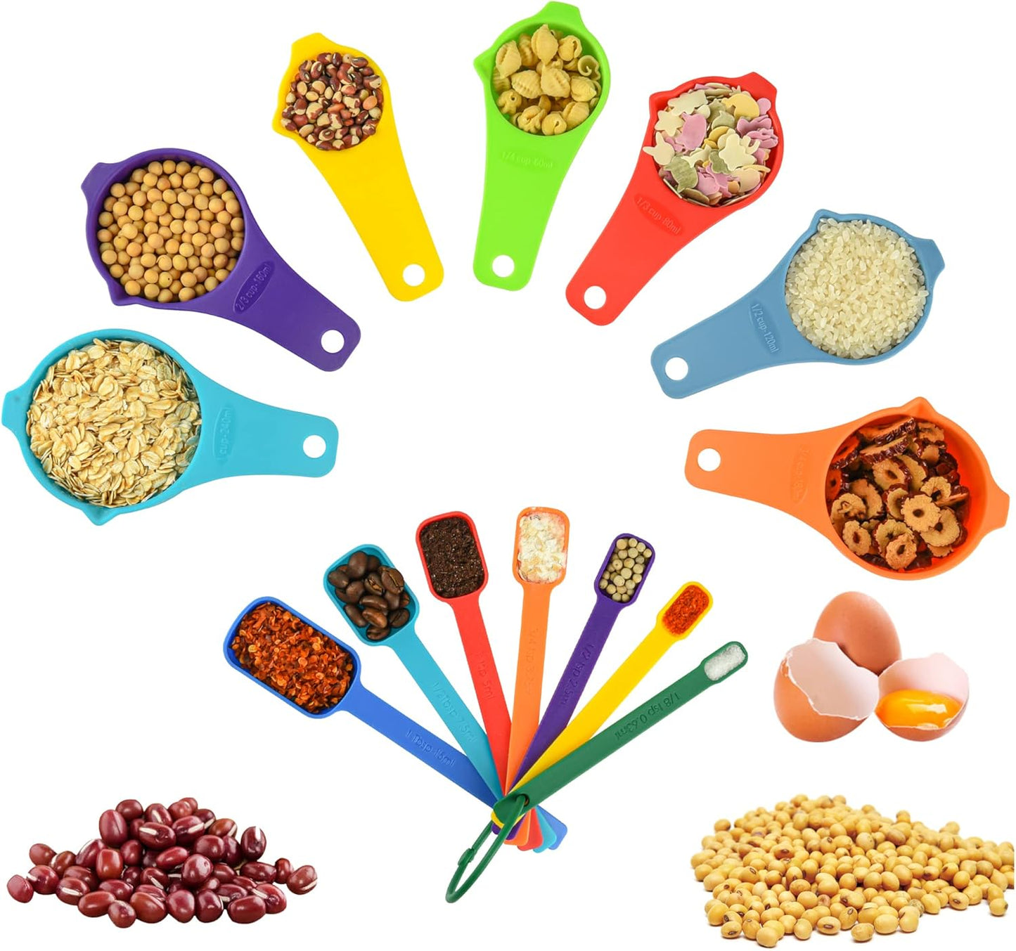 Measuring Cups and Spoons Set 15, 7 Plastic Measuring Cup Set, 7 Spice Long Handle Measuring Spoons with 1 Leveler for Kitchen and Baking, Dry Metric Measure Cups & Spoons Mixing Random Color