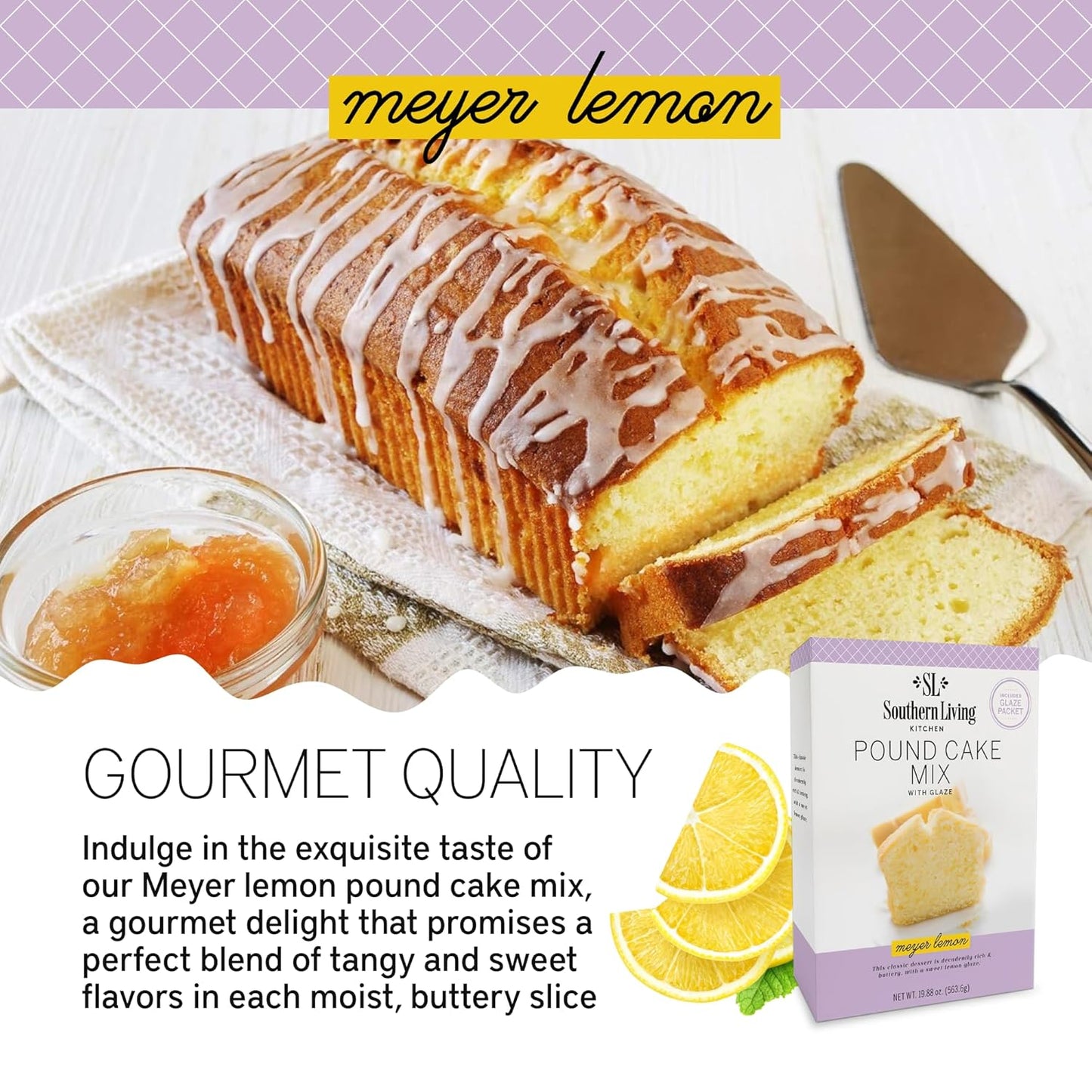 Southern Living Meyer Lemon Pound Cake Mix, Gourmet, Moist, Buttery Flavor with Easy Glaze, Perfect for 8-12 Servings, 1 Box