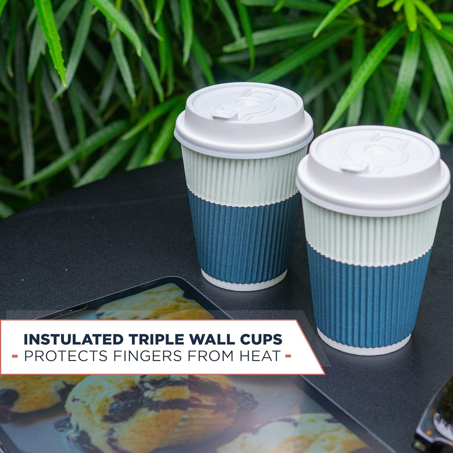 Disposable Coffee Cups With Lids - 12 oz To Go Coffee Cups (80 Set) With Sturdy Lids Prevent Leaks! Paper Hot Cup Holds Shape With Hot, Cold Drinks. Ripple Cups Protect Fingers from Heat!