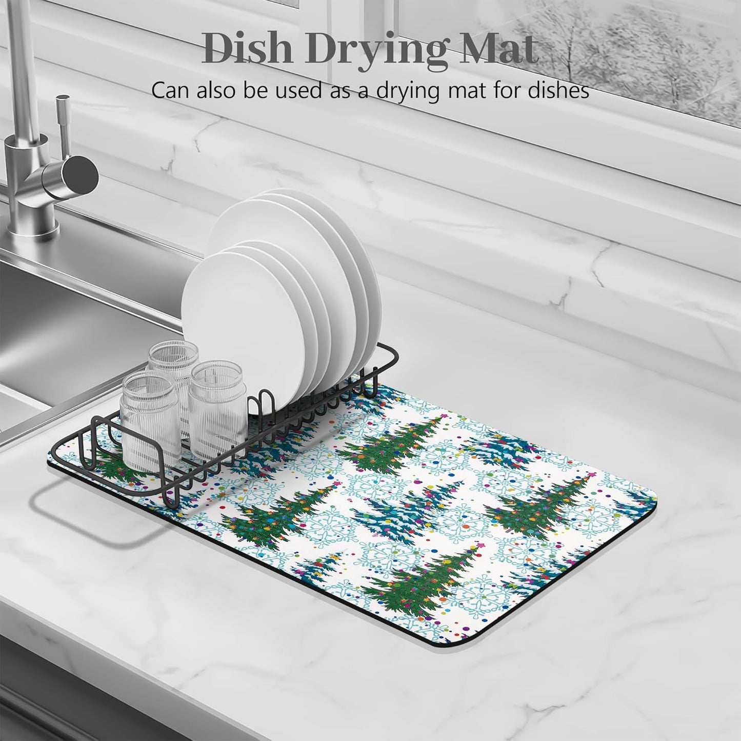 Bloss Coffee Bar Mat, Christmas 12"x19" Absorbent Bar Mat with Waterproof Rubber Back, Fit Under Coffee Maker Machine/Kitchen Counter