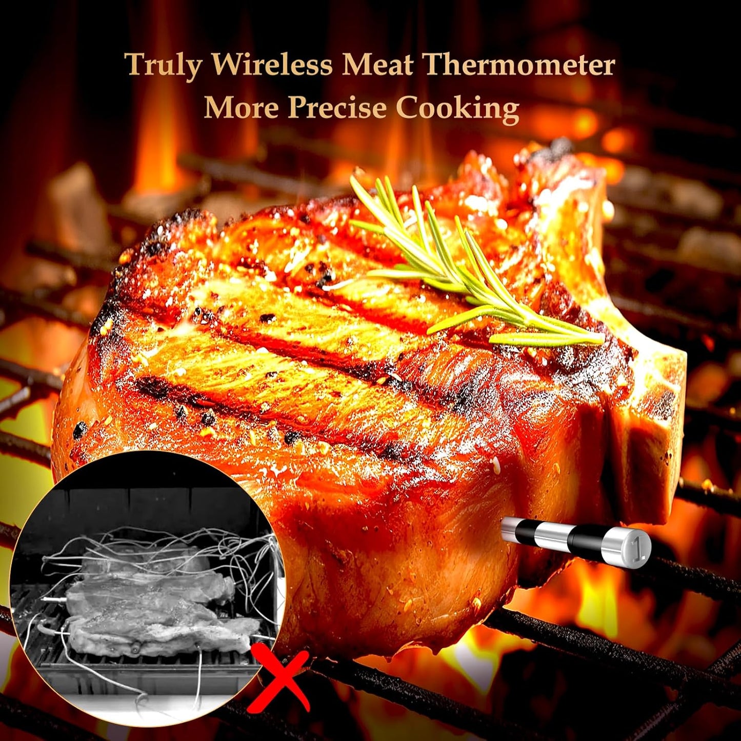 800FT Smart Wireless Meat Thermometer with Digital Meat Probe, Bluetooth Meat Thermometer with App Host Control for Barbecue, Outdoor Grilling, Oven & Smoker (Two*Probe-02)