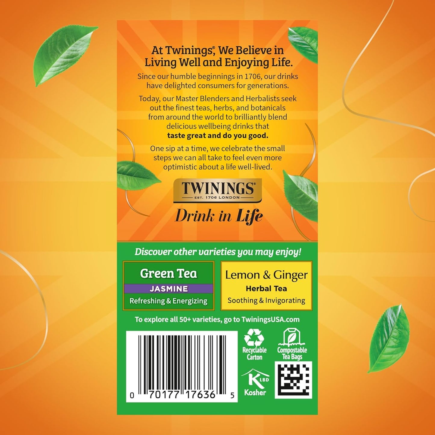 Twinings Pure Green Tea Individually Wrapped Bags, 20 Count (Pack of 6), Smooth Flavour, Enticing Aroma, Caffeinated, Enjoy Hot or Iced, 120 Teabags