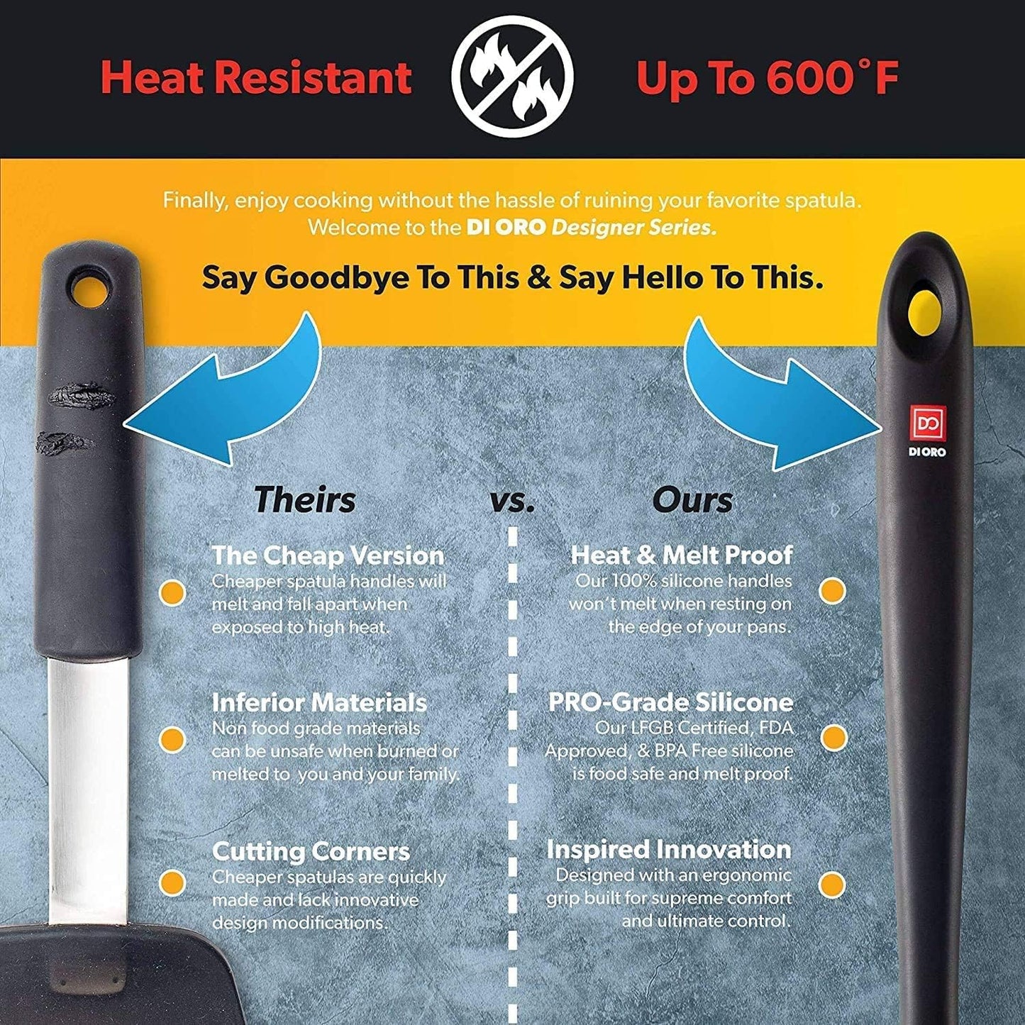 DI ORO Seamless Series Pro 14 Inch Extra Large Silicone Spatula - 600°F Heat-Resistant Rubber Spatula - Great for Baking, Cooking, and Scraping - BPA Free and LFGB Certified Food Safe Silicone (Black)