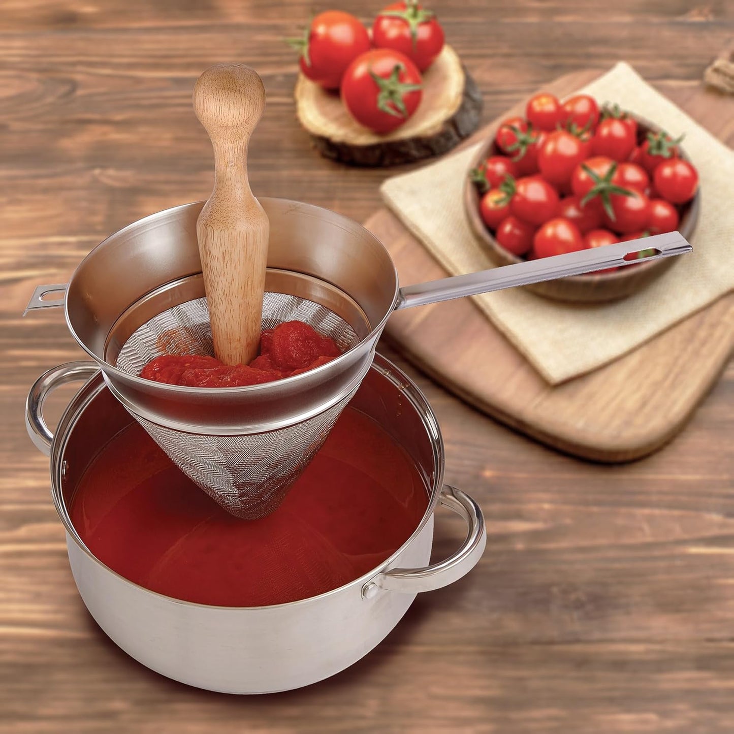 HIC Kitchen Pestle for Chinois, Cone-Shaped, Wood, 8-Inches