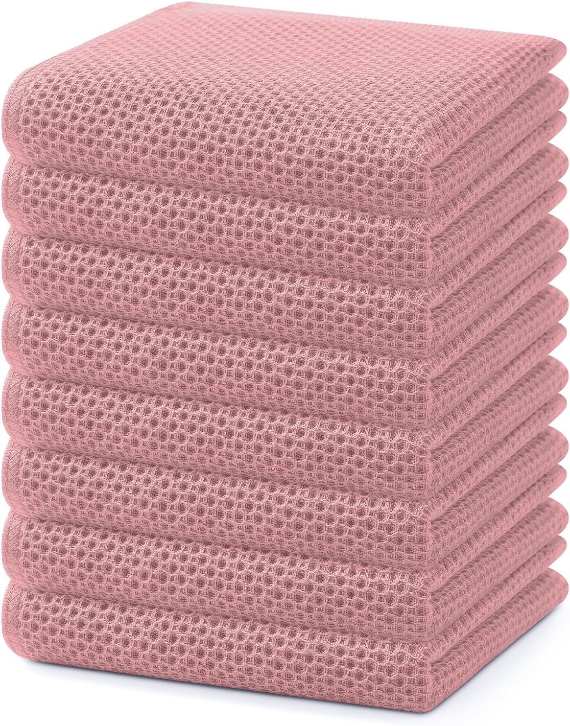Homaxy 100% Cotton Waffle Weave Kitchen Dish Towels, Ultra Soft Absorbent Quick Drying Cleaning Towel, 13 x 28 Inches, 8-Pack, Dried Rose