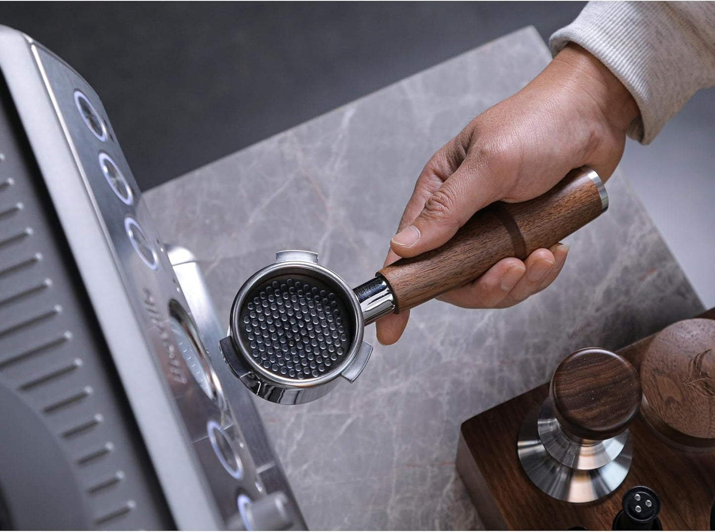 Walnut Naked Portafilter 54mm for Breville Barista Express, Pro, Touch, Bambino Plus | Premium Bottomless Portafilter | Fits BES870XL, BES878, BES880 | Includes 18–21g Filter Basket