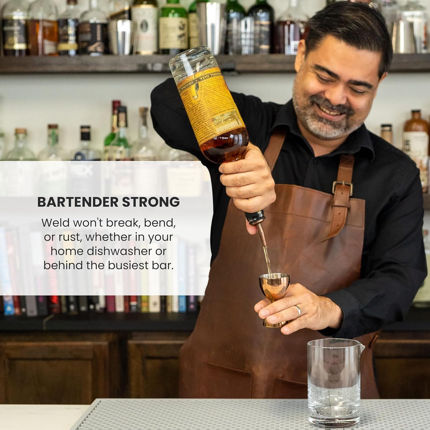 A Bar Above Premium Bell Jigger, 304 Stainless Steel Double Cocktail Jigger with 10 Internal Measurements, Heavy Duty Professional Tool for Bartending, Antique Copper Finish, Ergonomic Design, 1 Pack