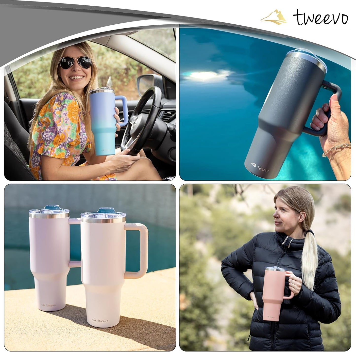 40 oz Tumbler With Handle and Straw Made of Stainless Steel - Double Wall Vacuum Insulated Tumbler With Lid - Sweat Proof Easy Grip, BPA-Free, Dishwasher Safe Tumbler (Gradient Purple)