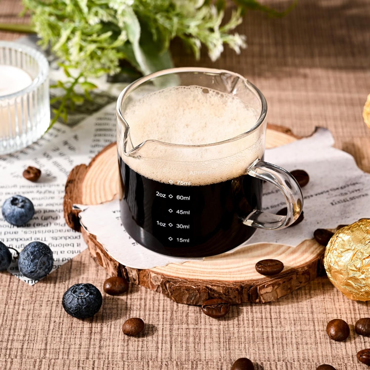 Espresso Double Spouts Glass Coffe Cup with Handle - 75ML/2.5OZ, Clear, Scale Measurement - Espresso Shot Glasses Cup(2PCS) (with Scale)