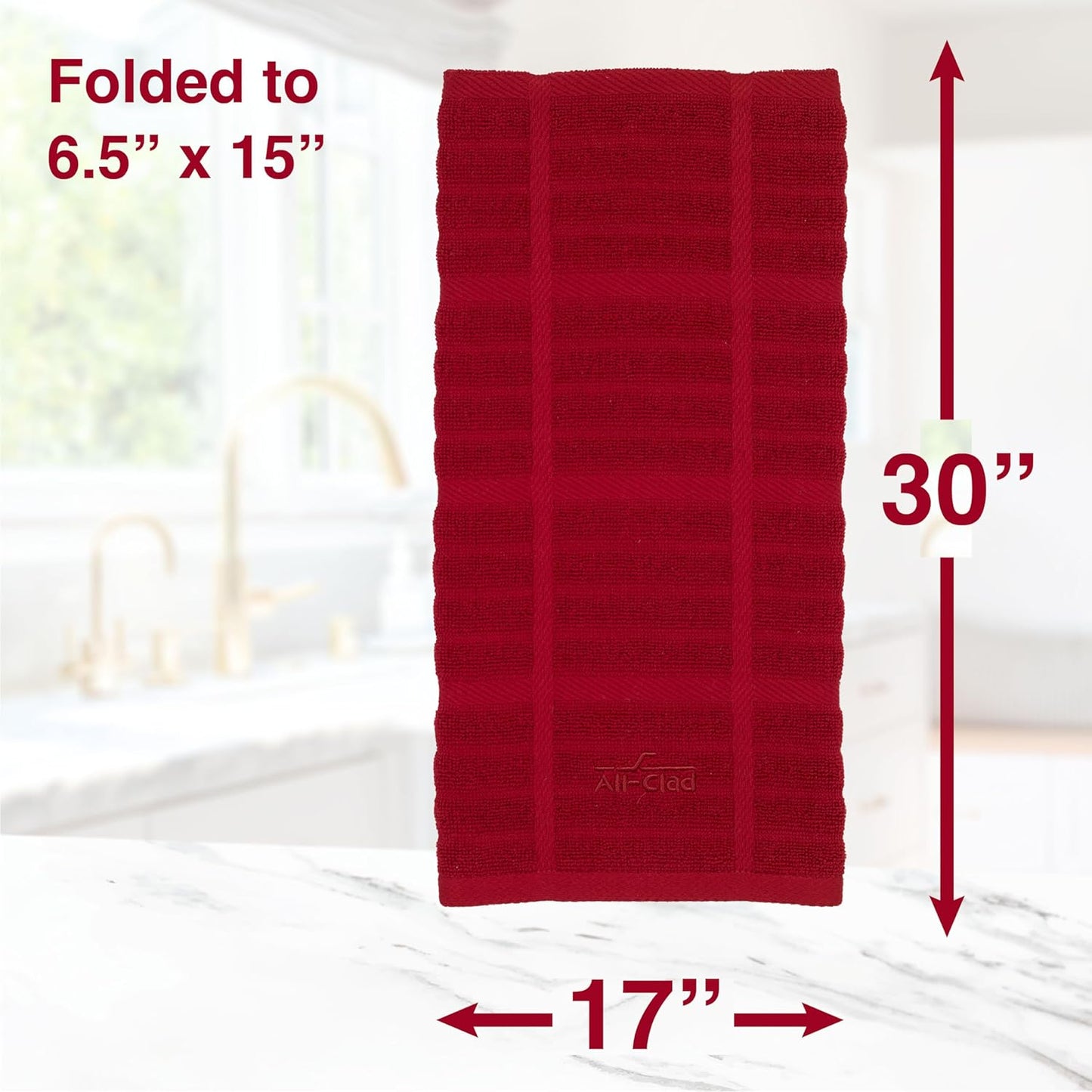 All-Clad Solid Kitchen Towels: Highly Absorbent, Super Soft Long Lasting - 100% Cotton, 17"x30" Tea Towels for Cleaning & Drying Dishes, Pans, Glassware, or Countertops, (2-Pack), Chili