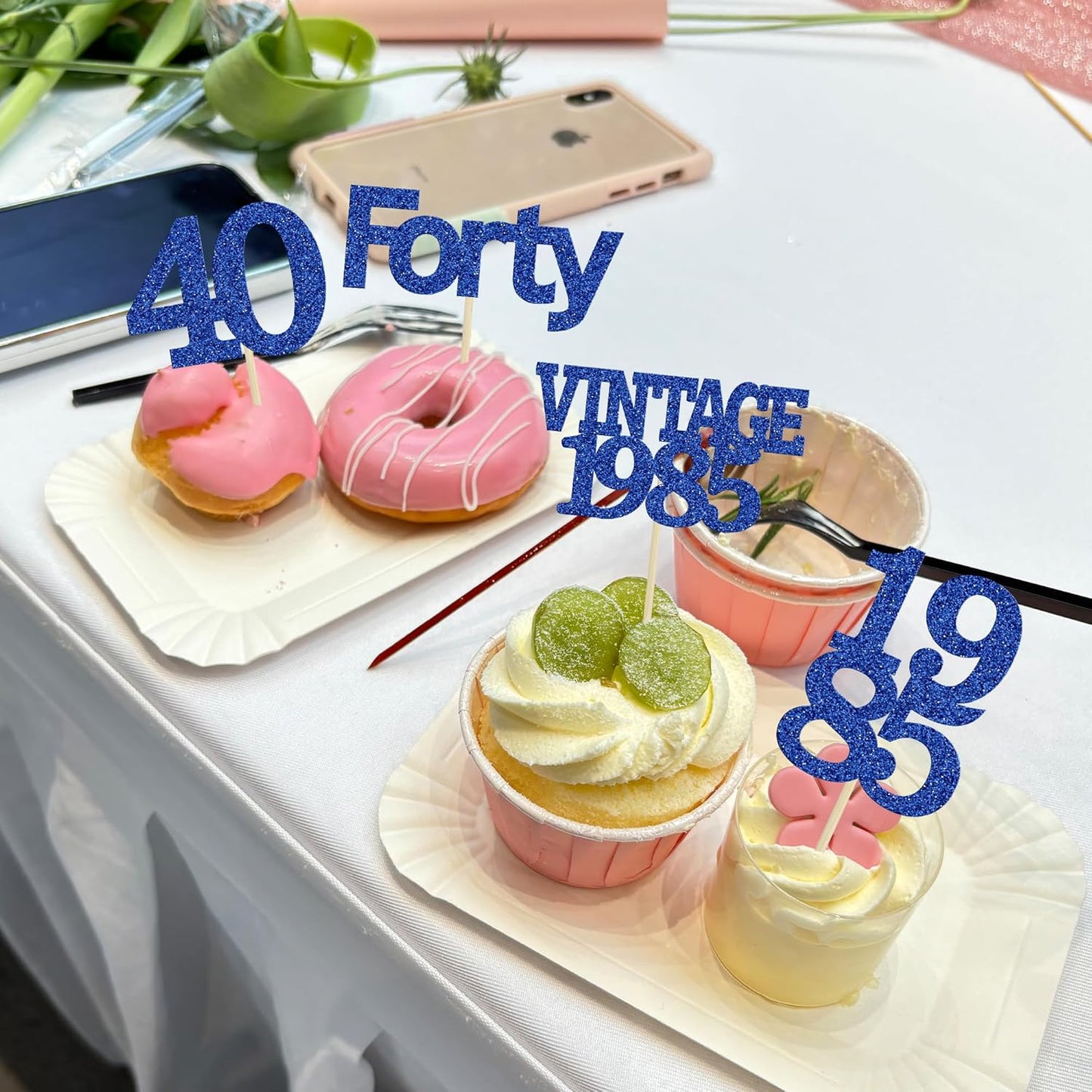 Gyufise 24Pcs Vintage 1980 Cupcake Toppers Glitter Cheers to 45 Fabulous Forty Five Cupcake Picks 45th Birthday Wedding Anniversary Party Cake Decorations Supplies Deep Blue