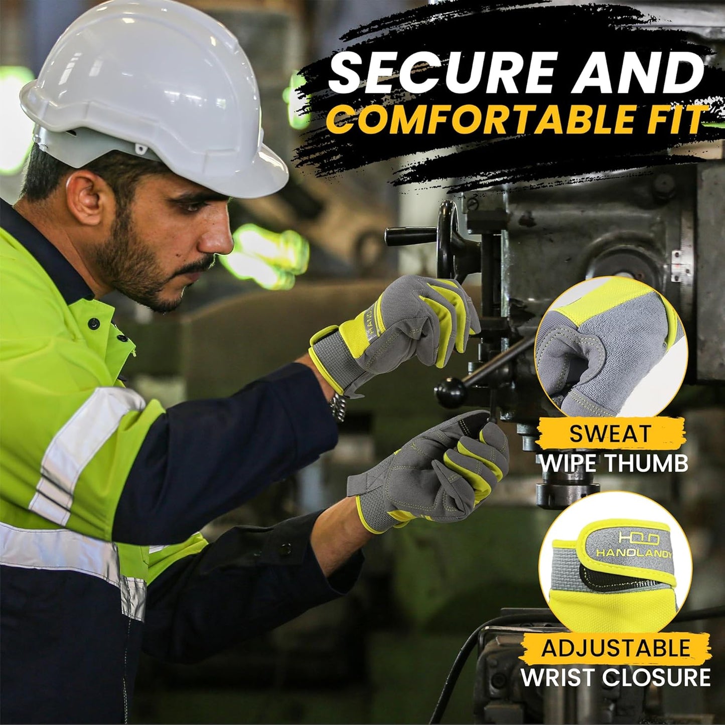 HANDLANDY Work Gloves for Men & Women, Utility Mechanic Working Gloves Touch Screen, Flexible Yard Work Gloves