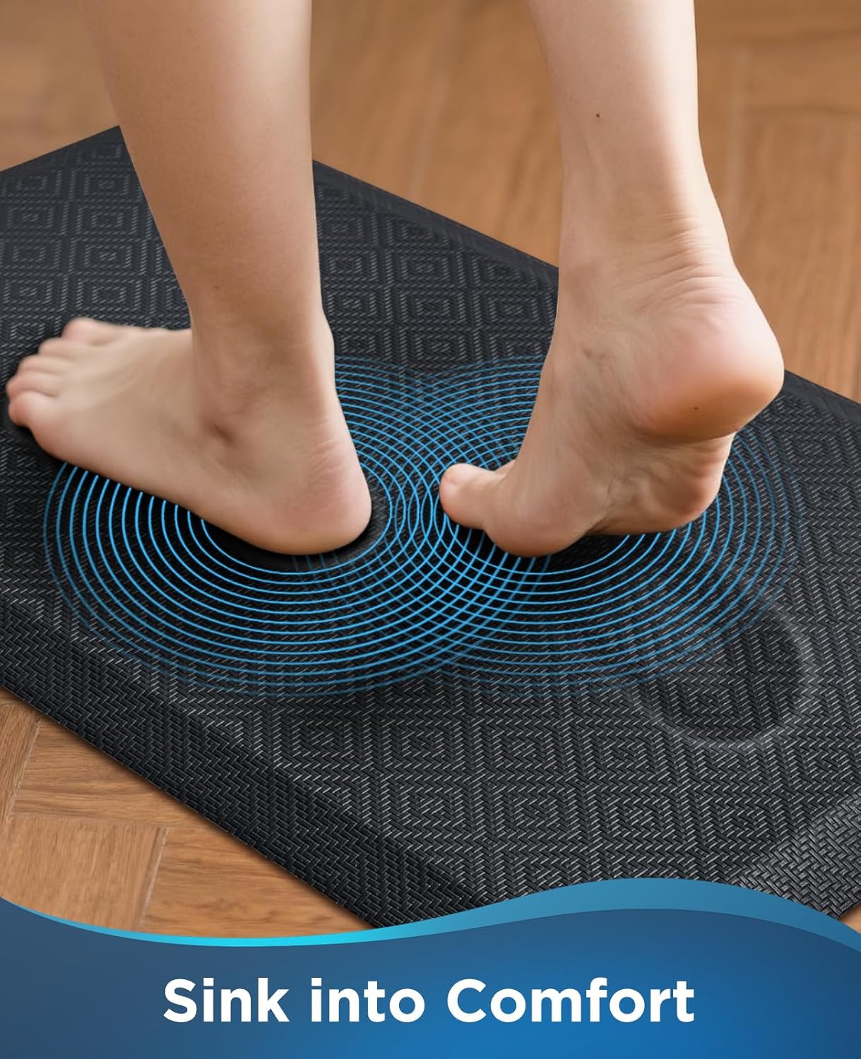 Ophanie Anti Fatigue Cushioned Mat, 3/4 inch Thick, 20 x 48 Kitchen Mats for Floor, Kitchen Rugs, Waterproof, Comfort Ergonomic Standing Mat for Office, Home, Standing, Black Non-Slip Ridged Bottom