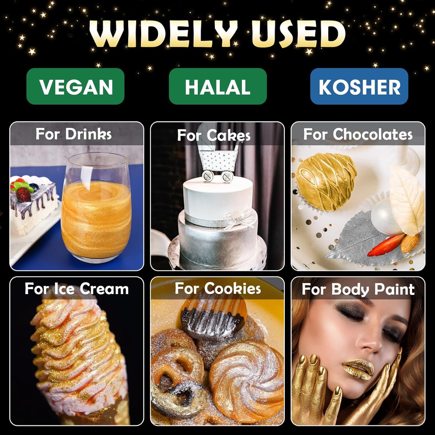 NiHome Edible Food-Grade Glimmer Powder Glitter Luster Dust Metallic Food Decorating Sprinkle Glimmery Dust for Drink Wine Beverage Cake Candy Dessert Bakery Restaurant Vegan (0.18oz/5g, White)