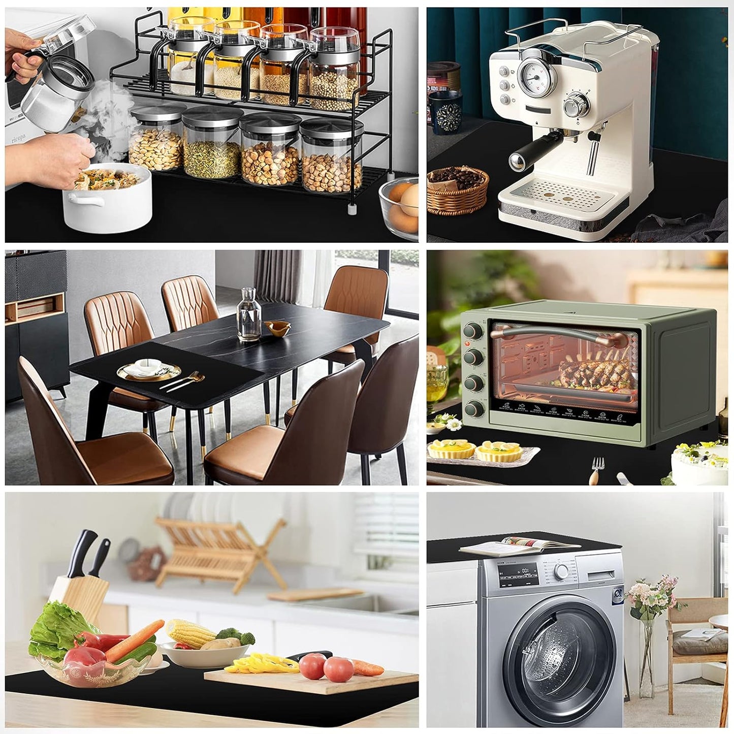 Ewen 31.6"x23.5" Large Silicone Kitchen Counter Mat, 2mm Thick Heat Resistant Silicone Countertop Protector Mat Cover for Baking Air Fryer Toaster Oven Microwave Coffee Maker Cutting Board Drill Black