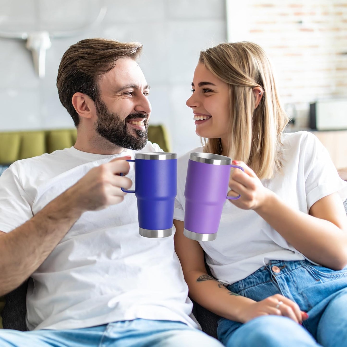 HASLE OUTFITTERS 20oz Tumbler Bulk with Lid, Stainless Steel Tumbler Bulk with Handle, Metal Insulated Travel Coffee Mug Set with Handle, Double Wall Vacuum Leak Proof Tumbler Cup, Blue 12 Pack