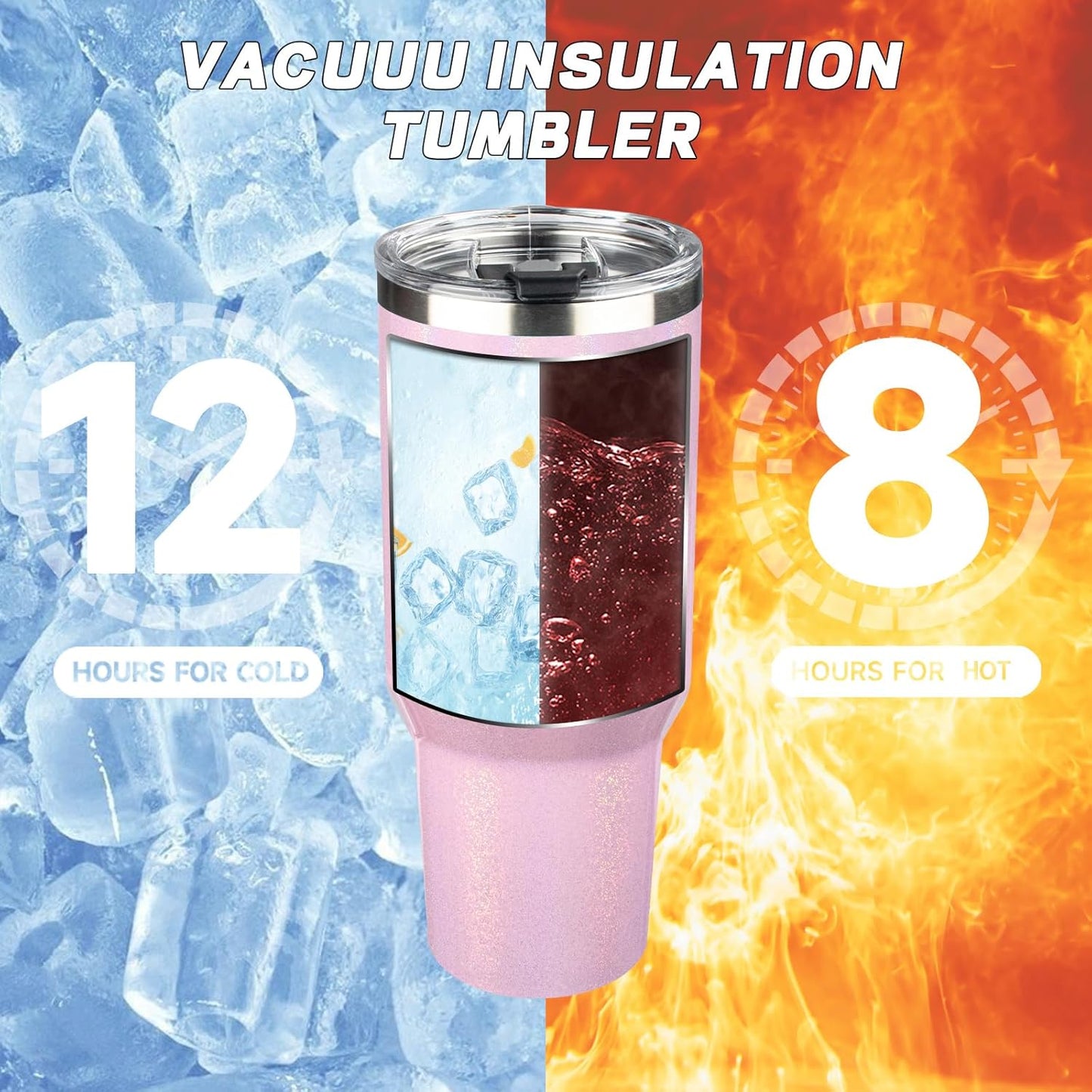 40 oz Tumbler with Lids and Straws, Stainless Steel Insulated Coffee Tumbler, Double Wall Vacuum Insulated Travel Mug Cup, Leakproof Thermal Coffee Cup for Hot and Cold Drinks (Glitter Pink)